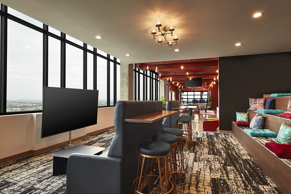 cozy and quirky clubroom lounge at Ascend Five Points South student living development in Birmingham, Alabama