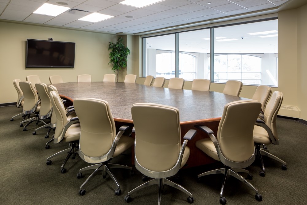 Conference rooms were incorporated into the Heider redesign by Opus AE Group.