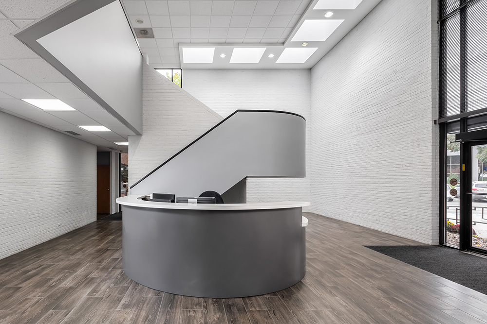 Renovated lobby at LabCorp value add office in Overland Park, KS