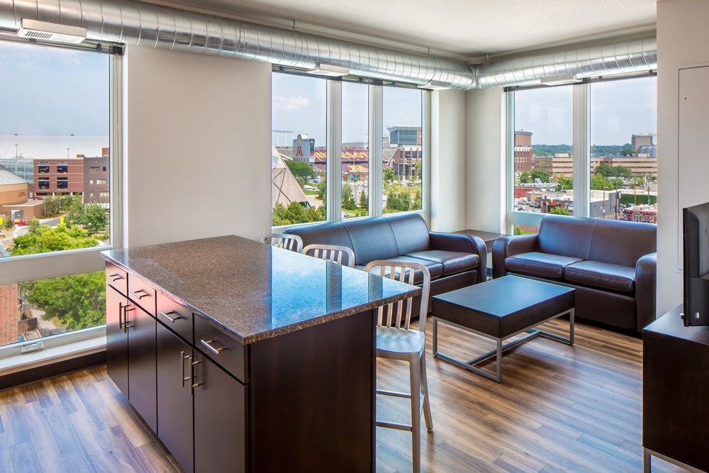 unit living room at The Station on Washington Student Housing Development in Minneapolis
