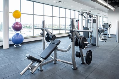weightlifting equipment in a fitness center