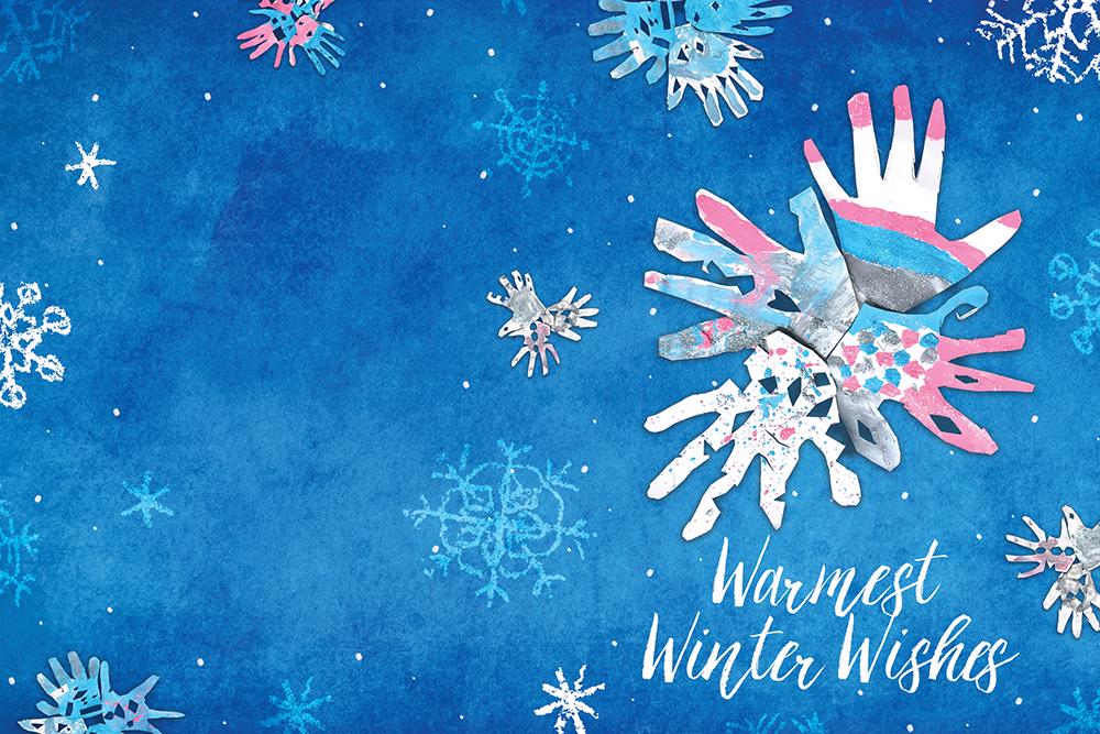 children’s handprints form a snowflake – artwork created by children at Latoff YMCA in Des Plaines, Illinois