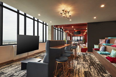 cozy and quirky clubroom lounge at Ascend Five Points South student living development in Birmingham, Alabama