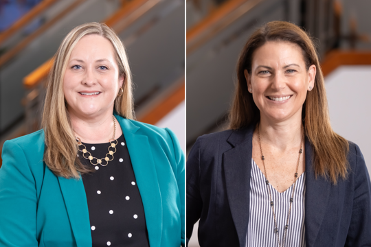 portraits of two smiling people in business attire
