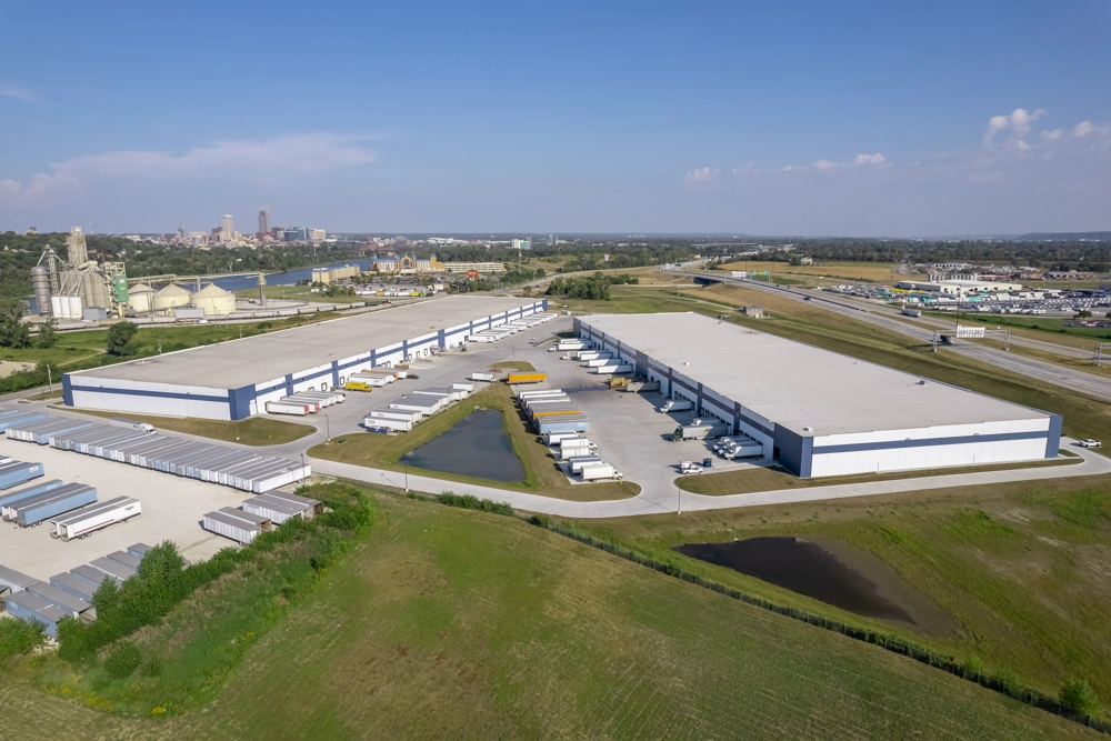 aerial view of industrial buildings