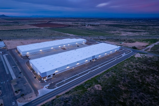 aerial view of industrial buildings