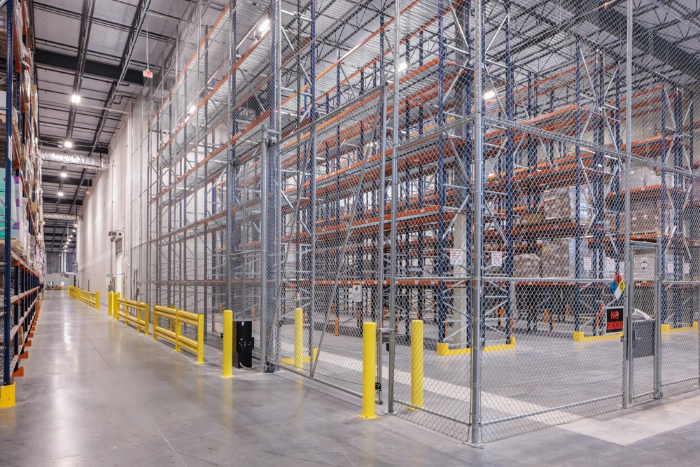 rows of shelving inside an industrial warehouse