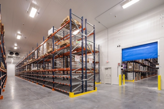 shelving in an industrial building's warehouse