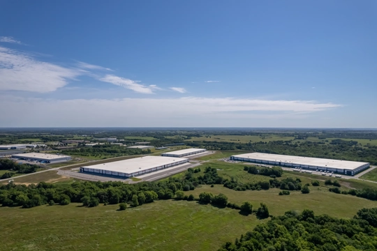 aerial view of industrial buildings