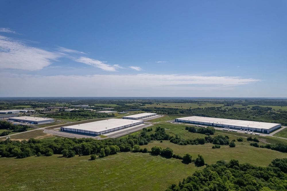 aerial view of industrial buildings