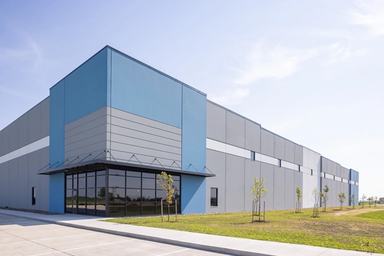 Front corner entrance of an industrial building