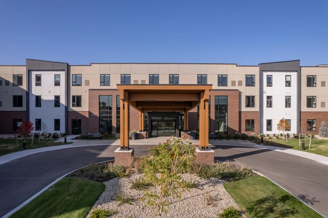 exterior of entrance to senior living development