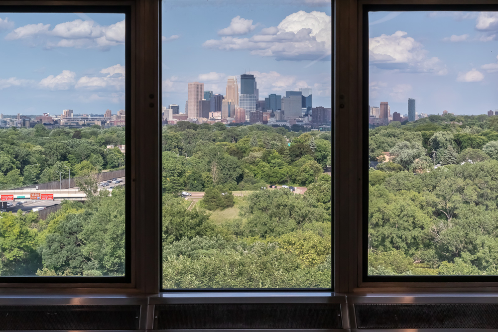 Views of downtown Minneapolis from the penthouse at  3701 Wayzata Blvd office in Minneapolis