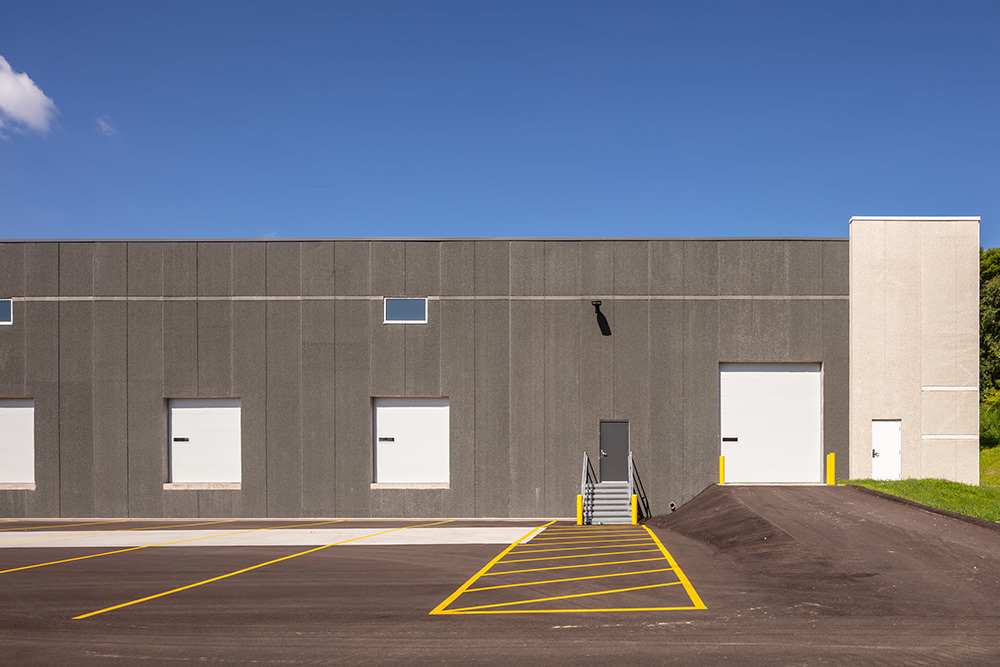 Outside of loading docks at Beacon Bluffs spec industrial, built by Opus