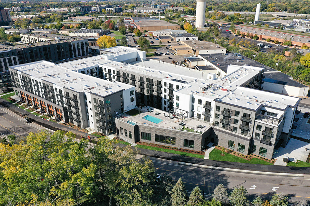 aerial view of apartment building