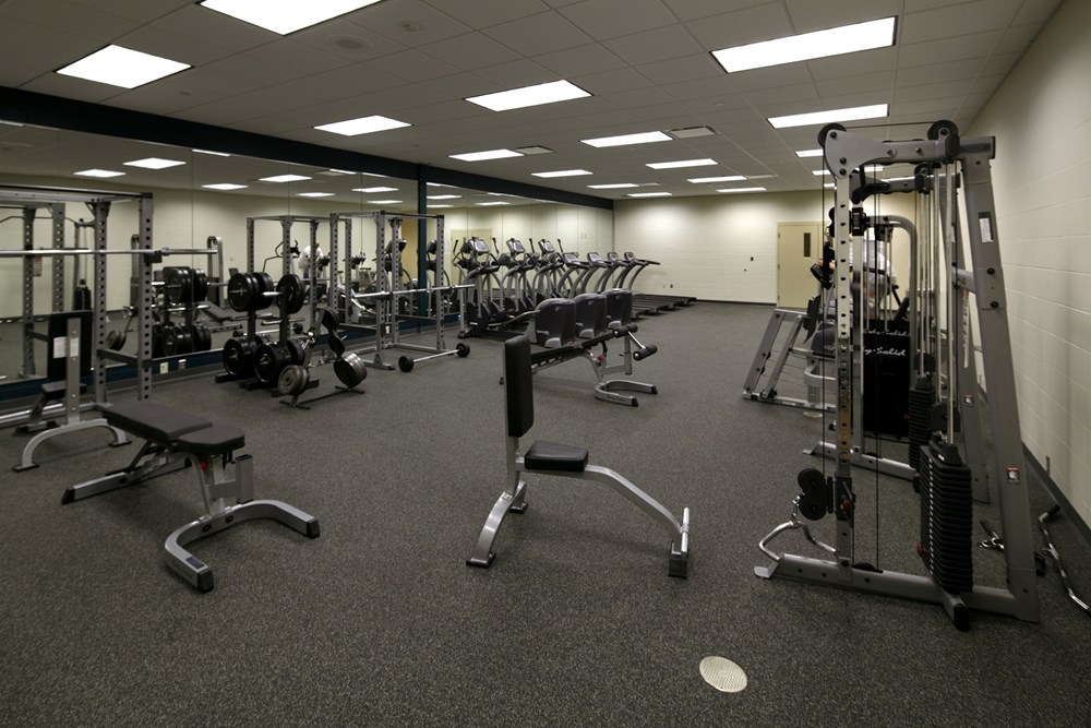 The fitness center at Iowa Army National Guard AFRC Complex in Cedar Rapids, Iowa, contains various cardio and weight equipment.