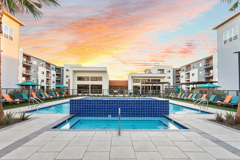 amenity outdoor patio pool deck of Paradise Multifamily at P83 in Arizona