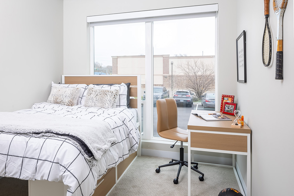 Proxi Lawrence Student Living Development model unit bedroom