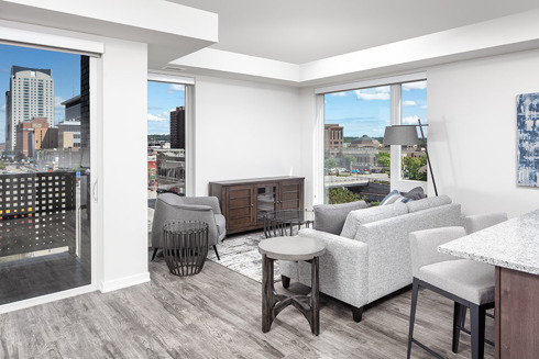The Maven on Broadway Multifamily unit living room
