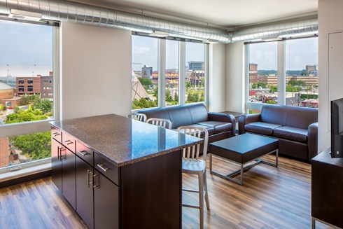 unit living room at The Station on Washington Student Housing Development in Minneapolis