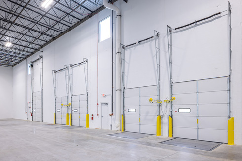 Dock doors in an industrial building from the interior