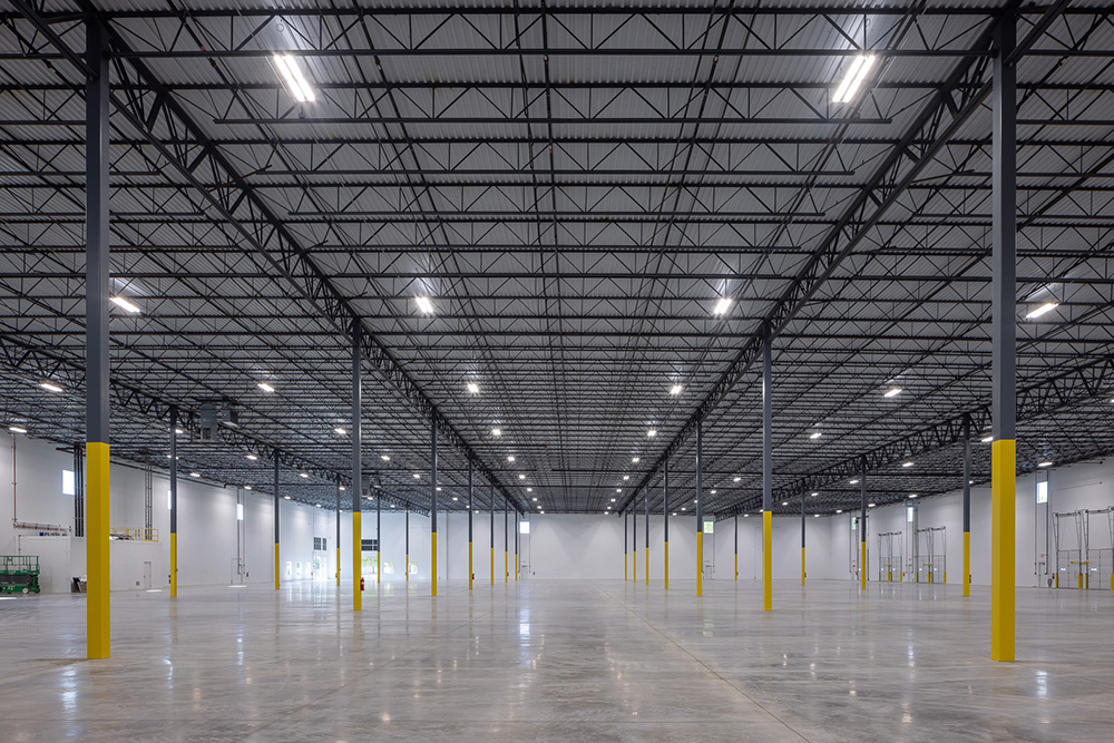 Complete interior of an open industrial building