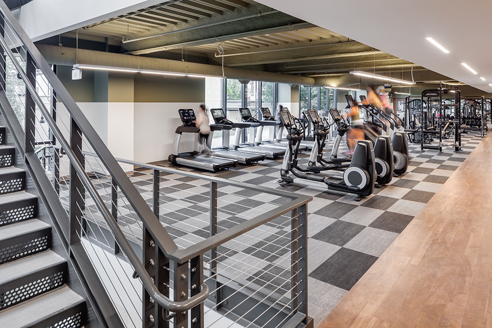 wellness fitness space of Seven07 U of I Student Living Development in Illinois